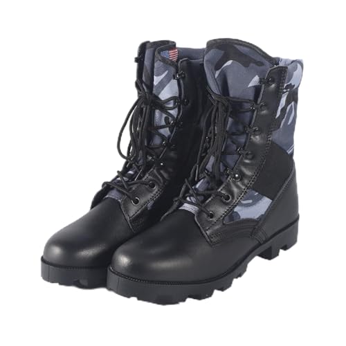 Men's Lace Up High Top Suede Leather Tactical Military Camo Boots Lightweight Waterproof Non Slip Sole Hiking Climbing Combat Desert Army Boots for Outdoor Work Camping Hunting Training Motorcycle