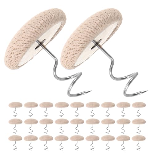 Alipis Alfileres de Botón Antideslizantes para Faldones de Cama, 30 Piezas, Acero Inoxidable Espiral, Recubiertos de Tela Color Beige, Sujetadores para Fundas y Tapicería, Uso Hogar