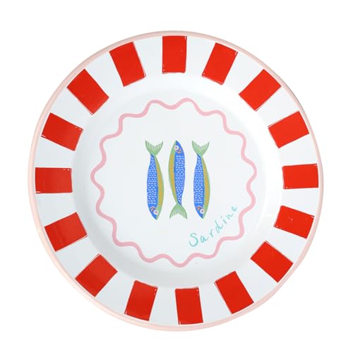 Talking Tables Bon Appetit Handgefertigtes Emaille-Dinnerteller mit Fisch-Design leicht perfekt für Outdoor-Dining Picknick Camping und Strand stilvolles Sommergeschirr spülmaschinenfest 25 cm