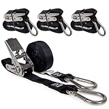 US Cargo Control Stainless Steel Ratchet Straps with Carabiner Hooks 1" X 10' (4-Pack), 500 LBS Break Strength, Marine Tie Down Straps for Boats, ATVs, Trees, Camping, Snow & Saltwater Applications