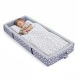 GreenWhim Portable Toddler Travel Bed Foldable Foam Floor Crib with Built in Safety Rails Washable Cover No Assembly for Home Hotel and Travel