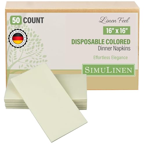 SimuLinen Champagne Linen Feel Disposable Dinner Napkins - Cloth-Like Kosher Napkins for Celebrations, Weddings, and Showers, 16"x16", Box of 50