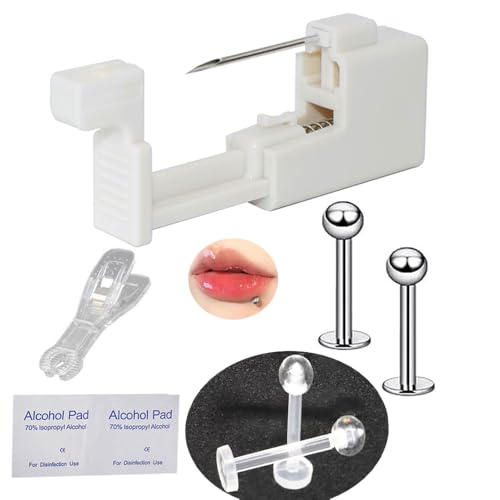 Self Lip Piercing Gun Kit- Professional Body Piercing Tool for Lip/Navel/Tongue/Ear/Nose/Face/Belly Button Safe Kit  Body Piercing Tool Kits Stainless Steel for Women Men (Lip Piercing)