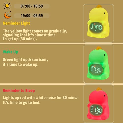Myratts Dinosaur Alarm Clock with Night Light for Kids, Sleep Training and Sound Machine, Rechargeable Silicone Lamp Wake Up Clock, Cute Animal Tabletop Lamp, Alarm Clocks for bedrooms (Dinosaur) Myratts Dinosaur Alarm Clock with Night Light for Kids, Sleep Training and Sound Machine, Rechargeable Silicone Lamp Wake Up Clock, Cute Animal Tabletop Lamp, Alarm Clocks for bedrooms (Dinosaur) - Image 5