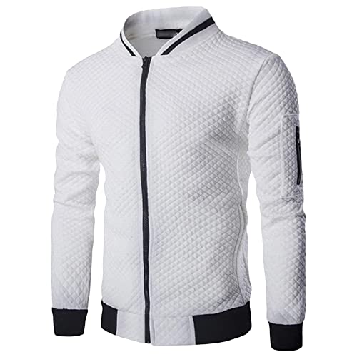 Maiyifu-GJ Men's Lightweight Windproof Bomber Jacket Slim Fit Jacquard Full Zip Softshell Coat Sport Breathable Windbreaker (White,3X-Large)