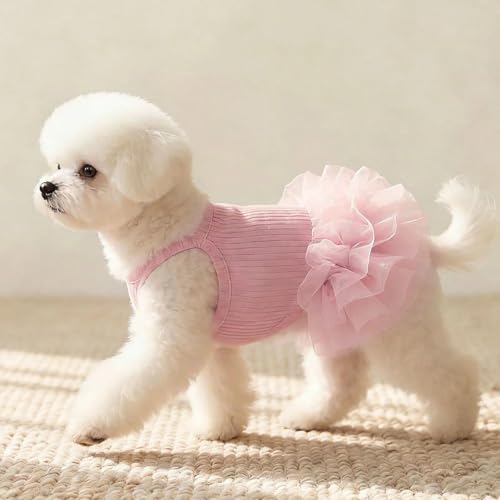 Vestido para perro con falda de tul y tirantes finos rosa L miniatura 5