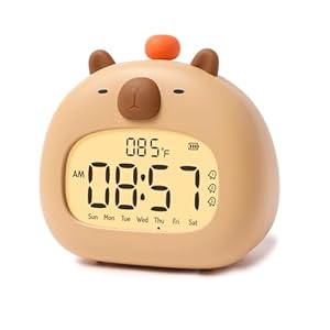 Cordless Alarm Clocks for Bedrooms, Simple Digital Clock with Loud Beeps, Cute Capybara Night Light Dimmable, Kids Wake Up Sleep Trainer, Boys and Girls Children Birthday Gift Desk Decor