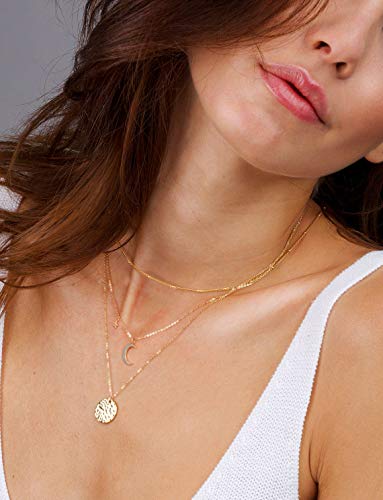 Turquoise Crescent Moon Pendant Necklace 18K Gold Chain Star Choker Dainty Layering Jewelry For Women Girls 16’’ #TOP2