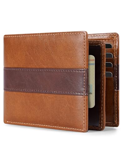 Swallowmall Genuine Leather RFID Wallet for Mens, Mens Bifold Wallet with 16 Card Holder 1 ID Window Gift for Him