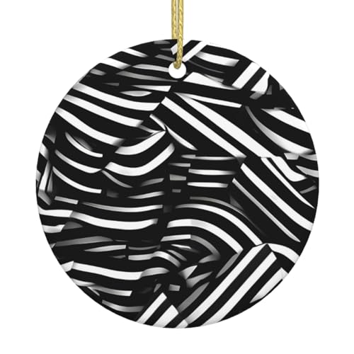 Adornos de cerámica para árbol de Navidad con líneas blancas y negras impresas, decoración navideña, colgante único para fiesta de Navidad
