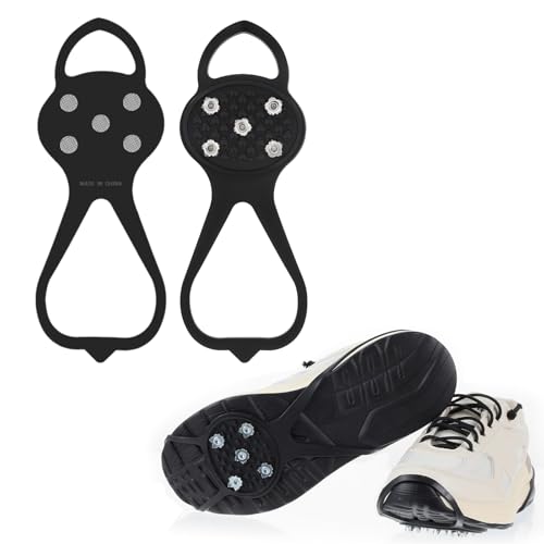 2 Pairs Universal Non Slip Gripper Spike for Women, Ice Traction Cleats with 5 Steel Studs Crampons, Walk Traction Cleat, Durable Ice Snow Grips for Ice Sports Walking Running Hunting Fishing (Size S)