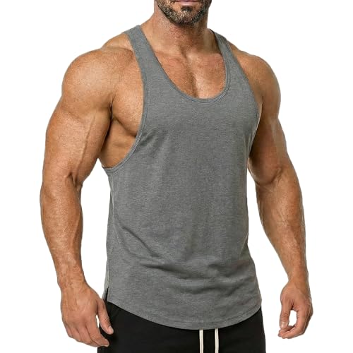 Magiftbox Men's Muscle Gym Workout Stringer Tank Tops Bodybuilding Fitness T-Shirts T01_Dark-Gray_US-L