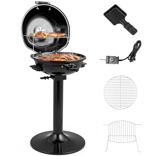 GYMAX Barbecue Électrique sur Pied, 2 Grils Inclus, Puissance 1600W, Température Réglable 93-218℃, Bac à Graisse Amovible, Support Robuste, Grill...