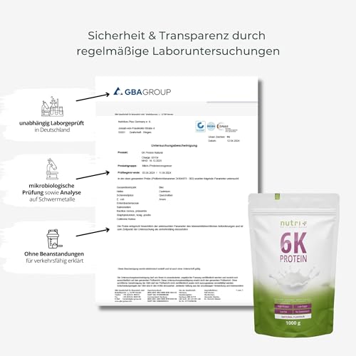 Nutri + Protein Pulver Neutral 1 kg - 80% Eiweiß - zuckerfrei + fettfrei - Proteinpulver ohne Süßstoff, Geschmack - ideal zum Backen - 1000 g Natural