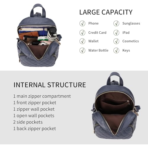 Image of Quilted Small Backpack for Women PU Leather Casual Handbag Daypack Purse | Stylish Quilted Design, water-resistant premium PU leather, matches all daily outfits, lightweight for everyday carry