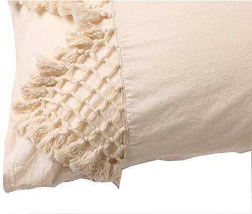 Flber 8541813153 Tufted Tassel Sham Set Lattice Cotton Pillow Covers,18.9In X29.1In,Set Of 2 thumb #2
