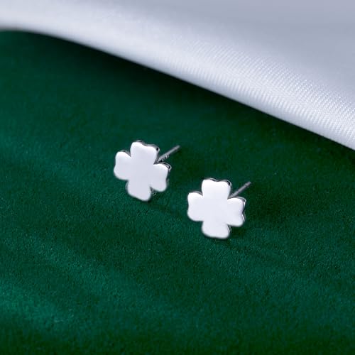 Reffeer Solid 925 Sterling Silver Tiny Clover Earrings Stud for Women Teens Leaf Stud Earrings Hypoallergenic4