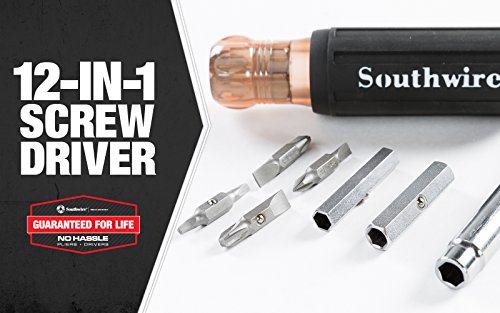 Southwire 59723940 12-In-1 Multi-Bit Screwdriver; Interchangeable Bits; Comfort Grip Handle; Hex 1/4"; 5/16"; 3/8"; Phillips #1;2;3; Slotted Sl4-5;Sl6-8;Sl8-10; And Square #1;2 #TOP1