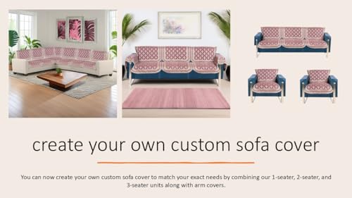 Image of Premium Chenille Woven Anti-Slip 7 Seater Sofa Cover | L-Shape Sofa Seat Protector for Living Room | Durable & Stylish Slipcover - Onion Pink - Floral