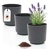 idea-station Sati Blumentopf Set 3 x 13 cm - anthrazit - bruchsichere Blumentöpfe aus Plastik für verschiedenste Pflanzen, Blumen - Matte Übertöpfe für innen und außen