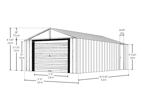 Image of Arrow Shed 12' x 17' Murryhill Garage Galvanized Steel Extra Tall Walls Prefabricated Shed Storage Building, 12' x 17', Flute Gray