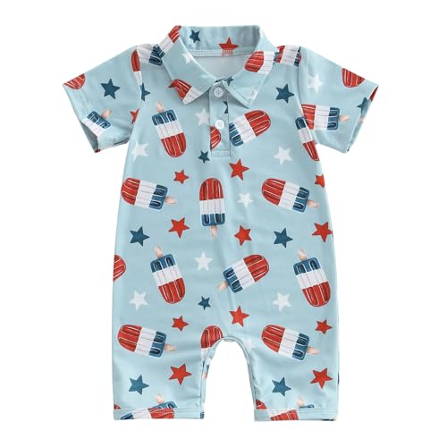 Image of Doisbetthsay Baby Boy Rompers Half Button-up Jumpsuit Short Sleeve Bodysuit Summer Clothes