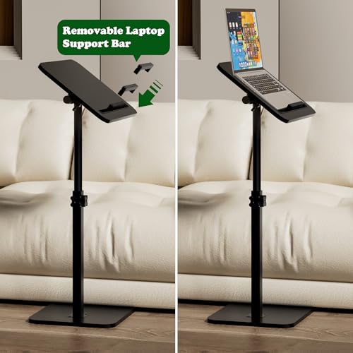 Image of 360 Swivel Sofa Side Table for Couch - Set of 2 - Adjustable Height Laptop Table for Work, TV Trays Table for Snacks Reading fits Bed Chair with Phone & Tablet Slot