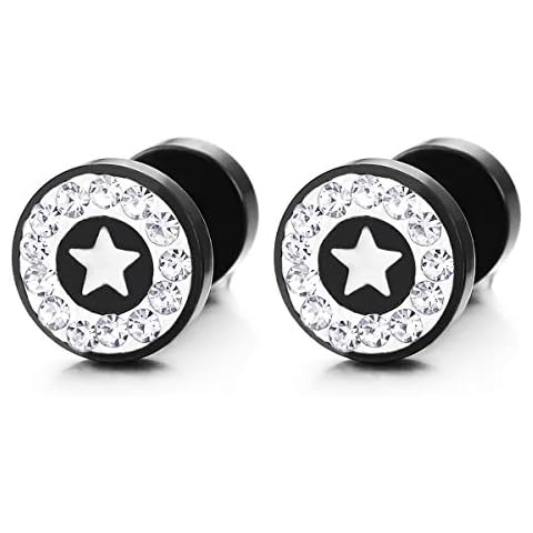 10MM Herren Damen Schwarz Ohrringe Kreis Stern Ohrstecker Cover