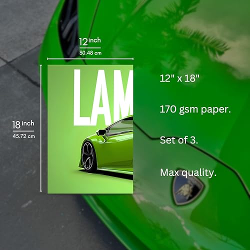Image of Posternet Super Car Split Poster Set, 12 inch x 18 inch, Split Design Wall Decor Posters For Bedroom, Living Room, Office. (Lambo Back)