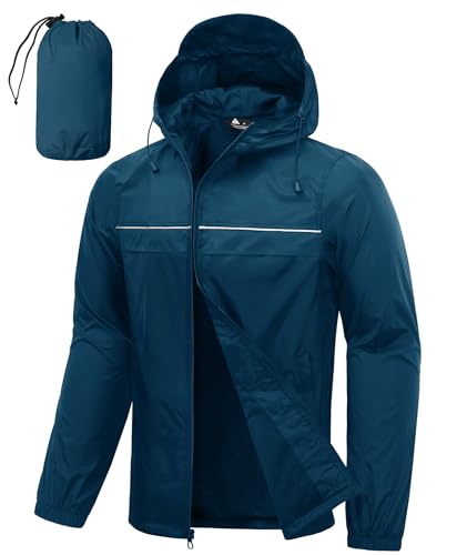 SWISSWELL Mens Breathable Mesh Lined Rain Jacket & Coats, Packable Lightweight Waterproof Hooded Windbreaker for Golf Hiking Lake Blue 5XL
