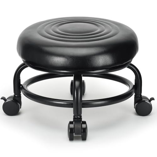 LWADALN Low Height PU Leather Rolling Stool