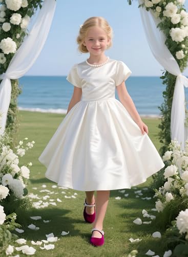 Image of PHIRAMIN Toddler Flower Girl Glitter Dress Shoes Little Girl Ballet Flats Bow Wedding Party
