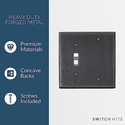 Switch Hits Distressed Antique Bronze Outlet Wall Plate | 1 Toggle - 1 Blank | 4.5" x 4.5" | Hand-Polished Brass Construction | Electrical Switch Plate Cover for All Configurations