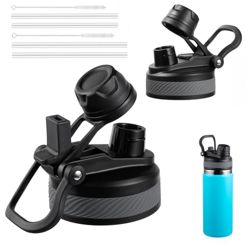 VGHNQ Lid for Hydro Flask Wide Mouth, 2-in-1 Straw Lid Spout Lid for Hydro Flask 12 16 20 32 40 OZ Wide Mouth Water Bottle, Chug Cap Replacement Lids Accessories, Black- 2 Pack