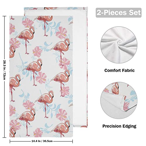 Pink Flamingo Hand Towels Set Of 2 Tropical Flowers Fingertip Towels Soft Dry Towel Dish Towels For Bathroom Laundry Room Spa Decor #TOP1