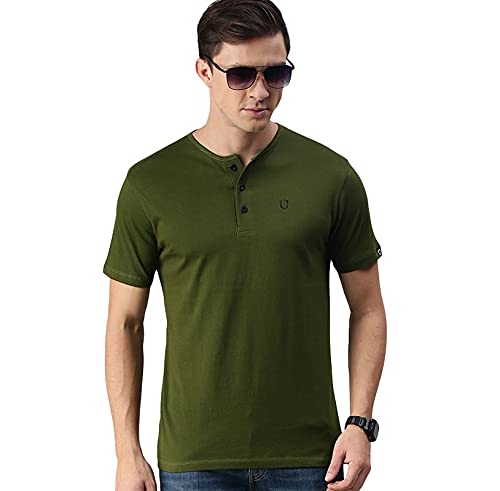 Urbano FashionMen's Solid Henley Neck Slim Fit Half Sleeve Cotton T-Shirt