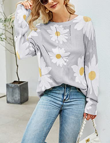 Image of chouyatou Women's Crewneck Long Sleeve Floral Printed Knitted Sweater Pullover Tops