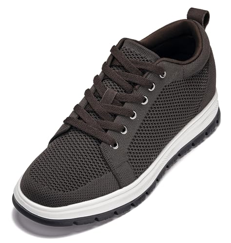 Top 10 Best Shoes That Add Height for Comfort and Style 13 CALTO Men's Invisible Height Increasing Elevator Casual Shoes - Dark Brown/White & Black Sole Light-Weight Lace-up Knitted Casual Sporty Sneakers - 2.4 Inches Taller - X2325 - Size 11 D(M) US
