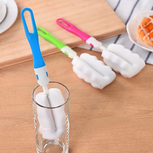 Image of 3PCS Bottle Brush Washer Set Long Handle Cup Cleaner Brush Sponge Bottle Scrubber Cleaning Sponges Brushes Cleaner Soft for Baby Bottle Kitchen Clean Glasses Mugs Cups (Color Random)