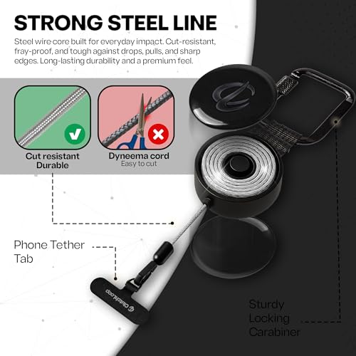 Image of ClutchLoop Anti-Theft Phone Tether - Universal Adhesive Anchor, Retractable Steel Line and Locking Carabiner