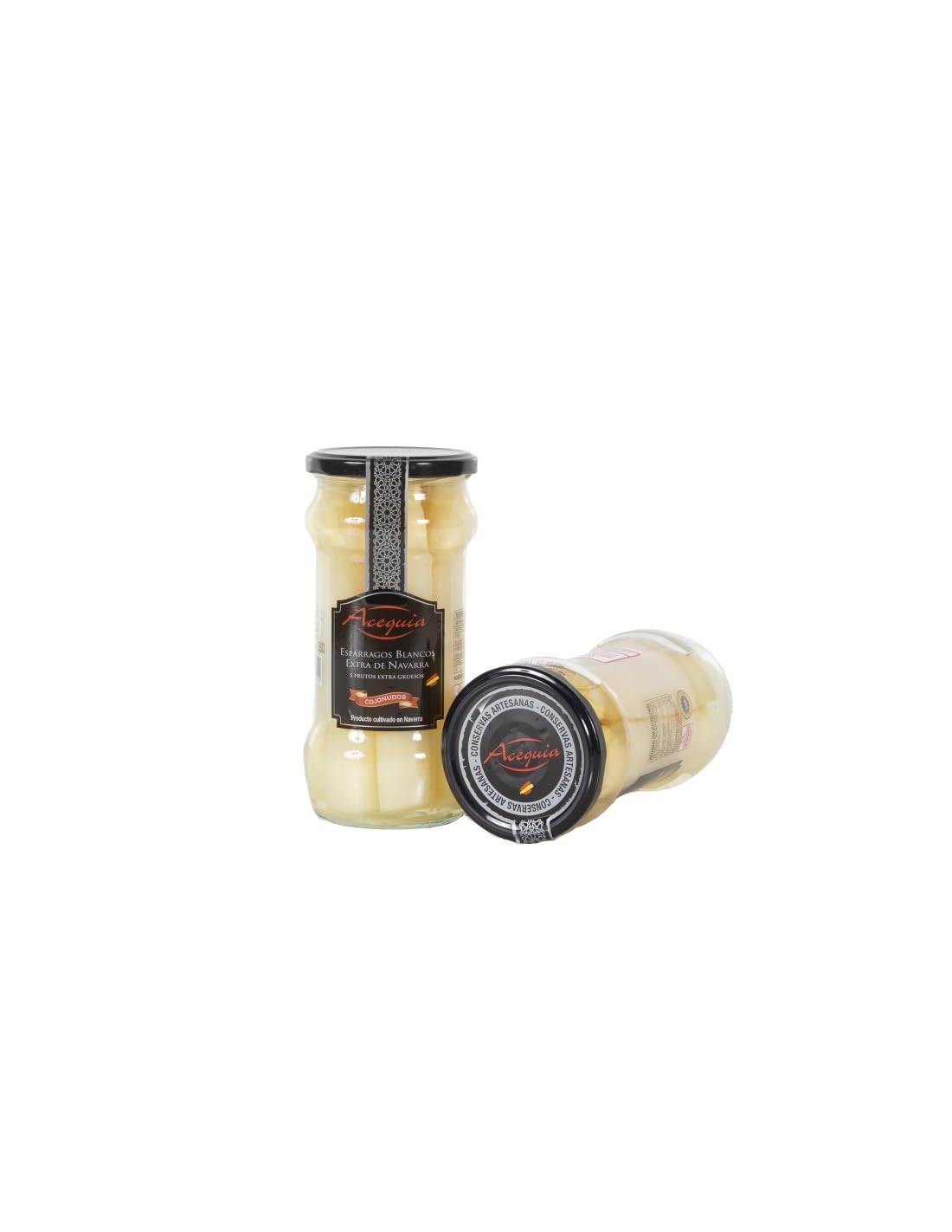 Espárragos Blancos Extra 5 Frutos D.O. Navarra - Acequia | Calidad Gourmet en Cristal 580 ml | Espárragos gruesos, tiernos y sabrosos con Denominación de Origen Navarra, (2 Tarros).