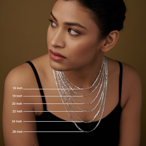 LeCalla Sterling Silver Figaro Chain Necklace | 4mm Italian Diamond-Cut Solid 925 Sterling Silver Figaro Link Chain Necklace for Men Women | Made in Italy2