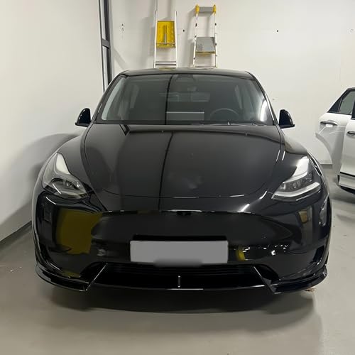 Labio de parachoques delantero compatible con Tesla Model Y y Model 3 alerón negro 4