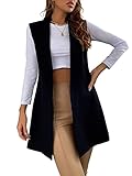 Verdusa Women's Open Front Sleeveless Lapel Collar Vest Blazer Jacket Black L
