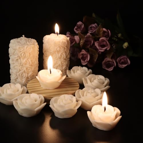 Image of Wax Scented Candles For Home Decor, Coconut Vanilla Fragrance, Pillar And Floating Candles Combo, White Colour, Pack Of 10, 4 X 7 Cm