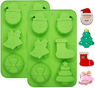 Christmas Silicone Mould, 2PCS BREEZO Large 6 CavitiesChristmas Tree Snowman Shapes Cake Moulds Soap Candy Chocolate Muffin Jelly Trays Baking Molds for Christmas Xmas New Year Cake Decoration