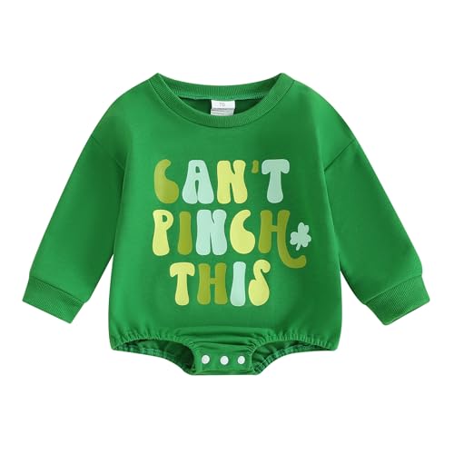 Ayalinggo Baby Girl Boy Spring Outfit St Patricks Day Romper Shamrock Onesie Sweatshirt Four Leaf Clover Clothes (Can't Pinch This, 6-12 Months)