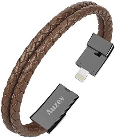 Auzev Charging Bracelets Cable Data Charger Cord Fashion Double Braided Leather Wrist Line (Brown L（8.2"）)