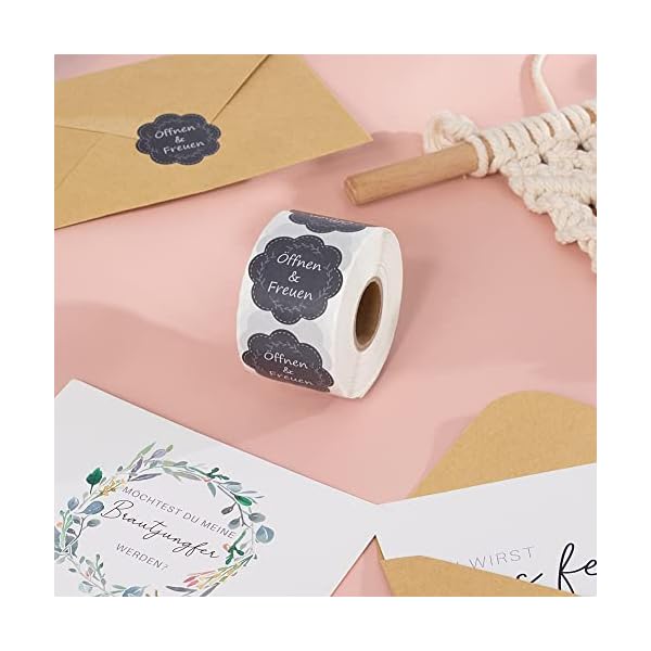 Öffnen und Freuen Aufkleber 600 Stück 40mm Blumenförmige Etiketten auf Rolle Geschenkaufkleber Selbstklebend ideal für Geschenkverpackung,Hochzeit,Überraschung,Individuelles Design – Bild 6