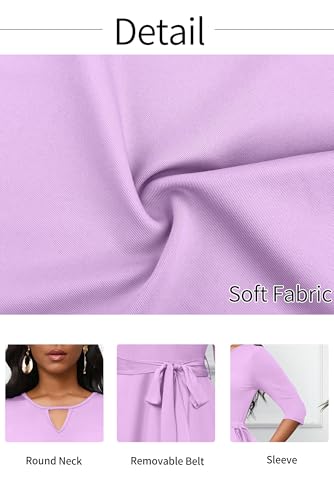 Image of CLOCOR Midi Dresses for Women Casual A-Line Fit and Flare Dress Crewneck 3 /4 Sleeve Keyhole Cocktail Party Church Dress